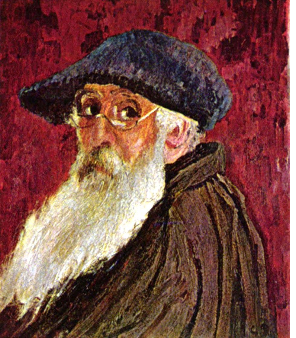 A self-portrait by Camille Pissarro, bearded artist in a dark coat