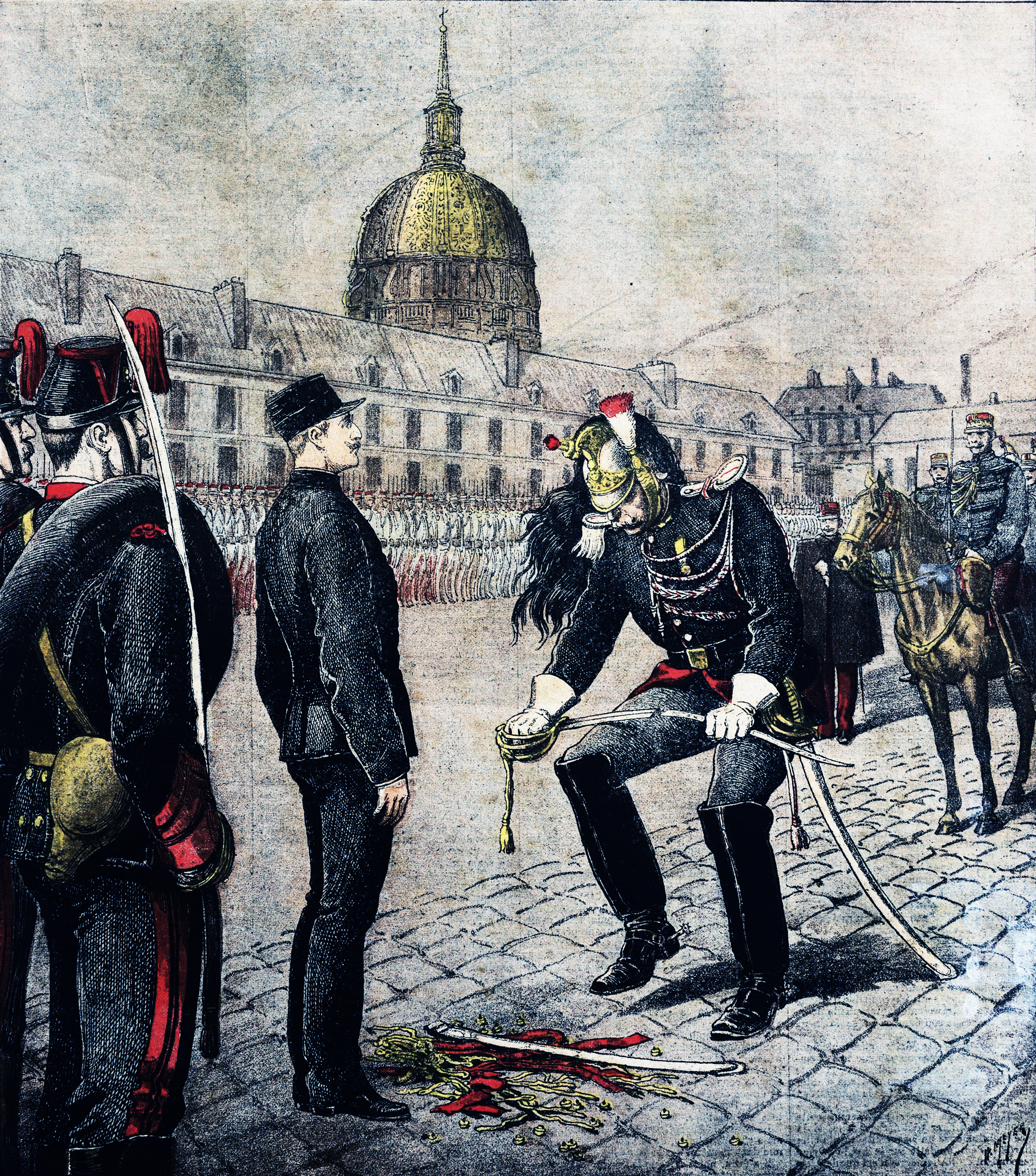 Period engraving of the public degradation of Alfred Dreyfus, 1895