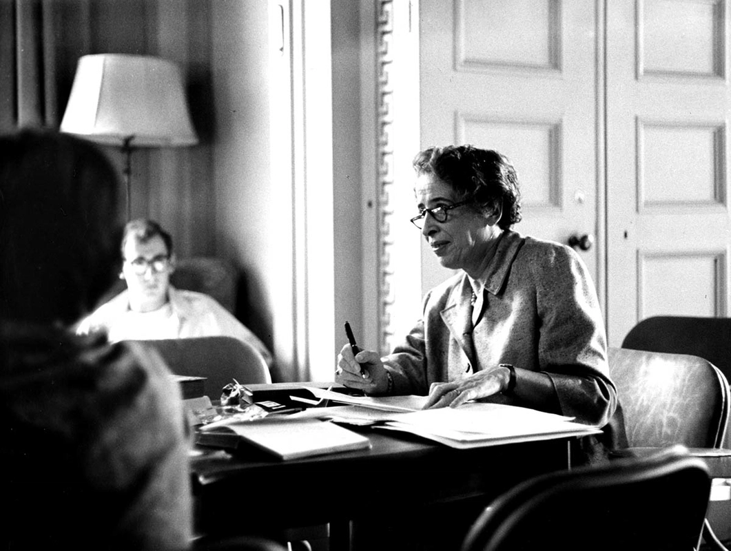 Hannah Arendt teaching in a classroom at Wesleyan University, c. 1961